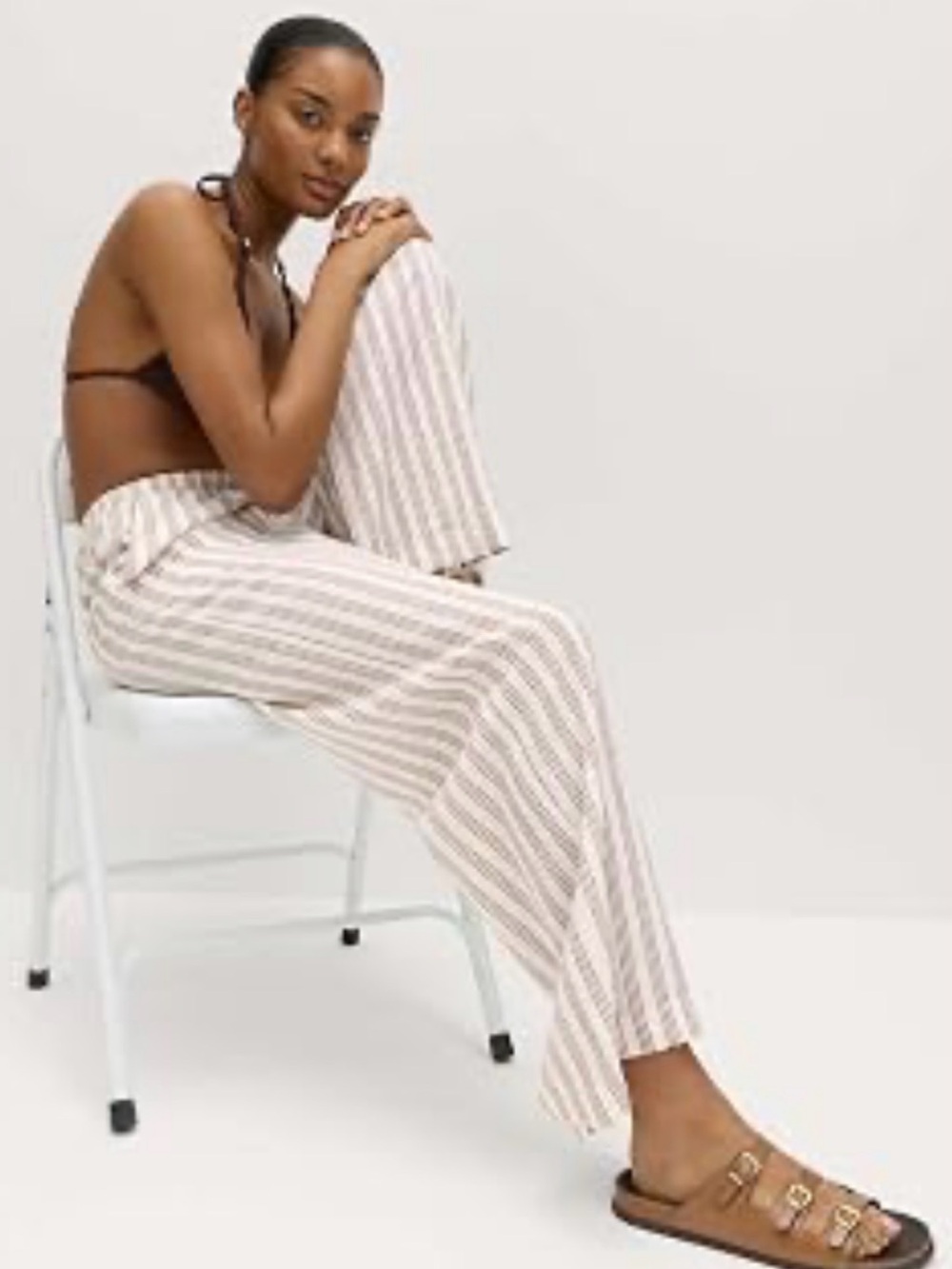 Abercrombie & Fitch Linen-Blend Striped Wide Leg Pull-On Pants